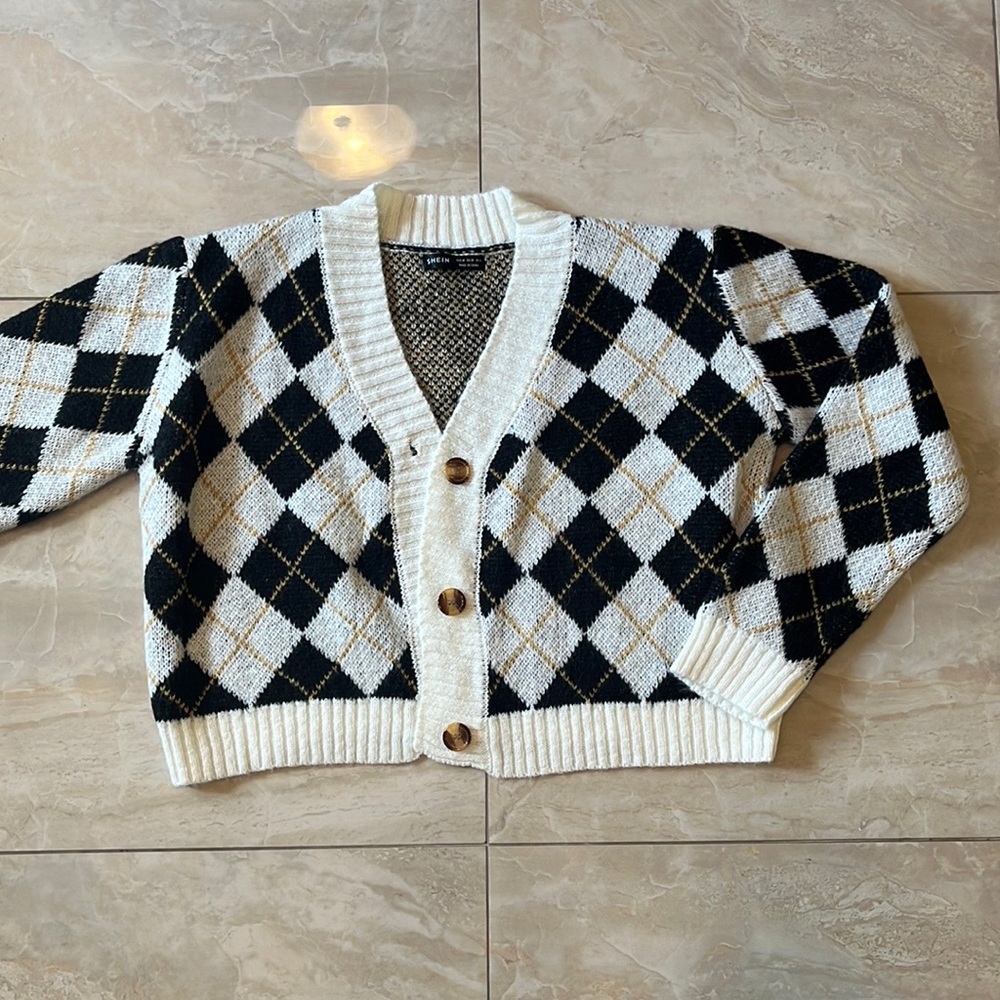 Argyle plaid cropped cardigan - Picture 5 of 8